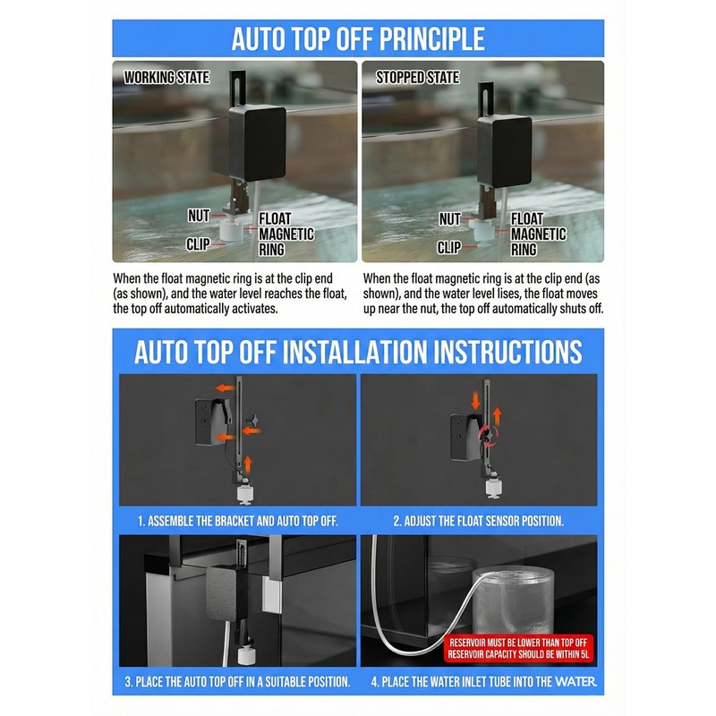 Auto Top Off System with Float Sensor, Preset Drain/Refill Function,