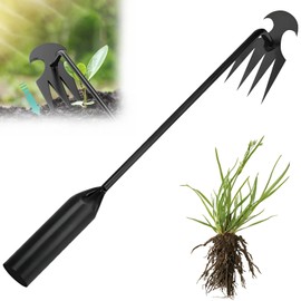 Weed Puller Tool Garden Weed Pulling Tool– 15.7” Portable Garden Weeder, 4 Teeth Manganese Steel Forged Hand Tool for Uprooting Weeds, Ideal for Gardening (1PCS)