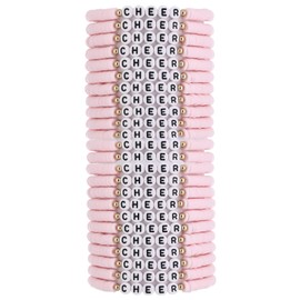 Cooluckday 24Pcs Cheerleader Gifts Bulk Stackable Cheer Bracelets Y2k Heishi Surfer Friendship Bracelets for Team (Pink)