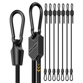 8 Pcs 12 Inch Adjustable Carabiner Bungee Cords with Hooks, Easy to Adjust from 7" to 12", Black Bungee Straps with UV-Resistance & Superior Elasticity for Cargo, Bike, Luggage, Carts, Truck, etc