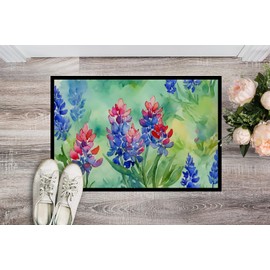 Caroline's Treasures DAC1709JMAT Texas Bluebonnets in Watercolor Indoor or Outdoor Mat 24x36 Front Door Mat Indoor Outdoor Rugs for Entryway, Non Slip Washable Low Pile