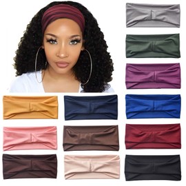 Carede Carede 12 Pack Wide Headbands for Women No slip Stretchy Boho Hair Bands, Soft Elastic Yoga Workout Running Thick Wicking Sweat Bands Solid colors Head Wrap