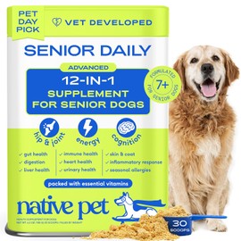 Native Pet Senior Daily Dog Vitamins & Supplements – 12-in-1 Dog Multivitamin Powder for Senior Dogs – Supports Mobility, Cognition, Digestion, Immune Health & More – 30 Scoops