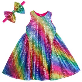 YIYI Sparkle Toddler Baby Girl Party Dresses Prom Toddler Girl Flower Girl Wedding Dresses Glitter Princess Dress for Baby Girl Sequined Rainbow 2 Years S