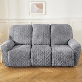 vctops 8 Pieces Geometric Jacquard Plush Recliner Sofa Covers Soft Fuzzy Fluffy 3 Seats Couch Cover Anti-Slip Sofa Slipcover Furniture Protector with Elastic Bottom for Kids Pet(Grey,3 Seat)