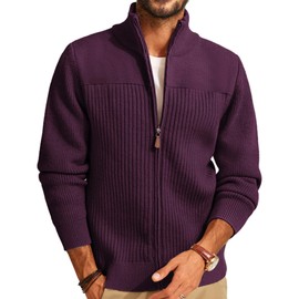 PJ PAUL JONES Men's Cardigan with Zip and Stand-Up Collar Winter Cardigan Pullover, red