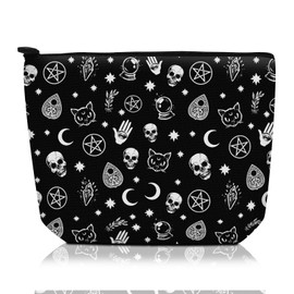 ADQWIOVL Cosmetic Bag Makeup Bag, Birthday Gifts for Women Mom, Cute Canvas Toiletry Bag, Durable Travel Toiletry Makeup Organizer Zipper Pouch, Lipstick Pouch, Cute Skull Cat Moon