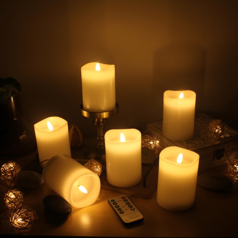 Stonebriar 6 Count Real White Wax 3x4 Flameless LED Pillar