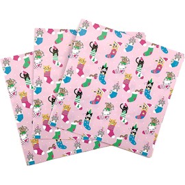 Stesha Party Pink Christmas Kitty Gift Wrapping Paper - Folded Flat 30 x 20 Inch - 3 Sheets