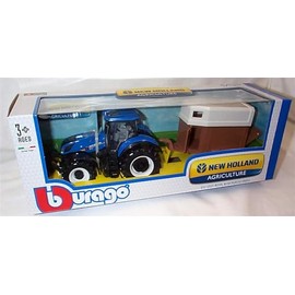 Corgi burago blue New Holland Tractor with horsebox set 1:32 scale diecast model