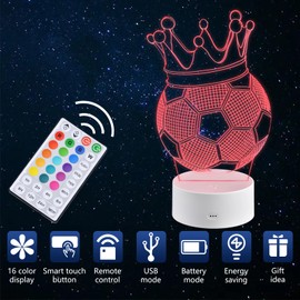 Moorstdel Football 3D Illusion Lamp，Controller Night Light with Remote Control+Timer 16 Color Changing Desk Lamps，Great Gift for Boys Kids Adults[Energy Class G]