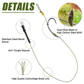 Carp Fishing Hair Rigs - 24Pcs High Carbon Steel Carp Hook Rolling Swivel Boilies Fishing Rigs with Braided Thread Line Bait Needle Tools Carp Fishing Accessories(curved shank hook 8245)