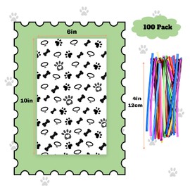 Coqofa 100 Pcs 6"X10" Dog Paw Bone Cellophane Treat Bags - Clear Candy Cookie Bags with Twist Ties for Pet Treat Party Favor - Black