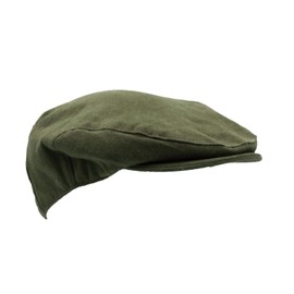 WALKER AND HAWKES Unisex Moleskin Cotton Flat Cap - Waterproof, olive green