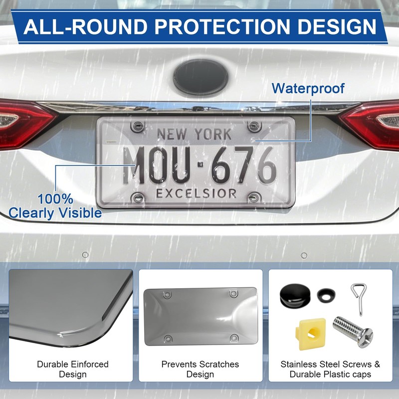 Clear License Plate Cover & Frames, 2PCS License Plate Protector