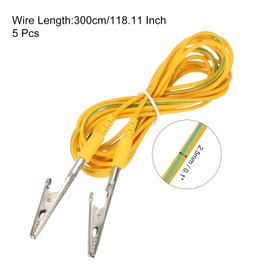 sourcing map ESD Grounding Cable Cord with Alligator Clip 300cm/118.11 Inch Long,Anti-Static Ground Wire Cable Clip for Eliminate Conductor Electrostatic, Pack of 5(Yellow,Green)
