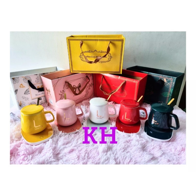 KH Taza Con Tapa Y Calentador Eléctrico Con Botón De