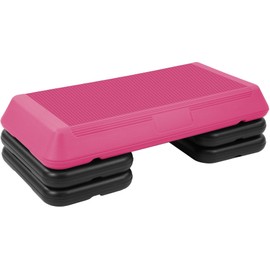 Fitvids Step Aerobic Platform, 28" Exercise Step with 3 levels Adjustable Height, 4 Stackable Risers, Fitness Training Workout Stepper for Home Gym, Cardio Strength, Black & Pink