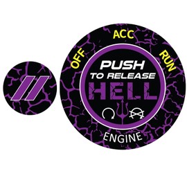 DECALEPIC Push Start Button Cover for Dodge Challenger Charger Durango Ram 2015-2024, Engine Start Ignition Kit Cover Badge-Push to Release Hell Stylish Design-Crazy Purple