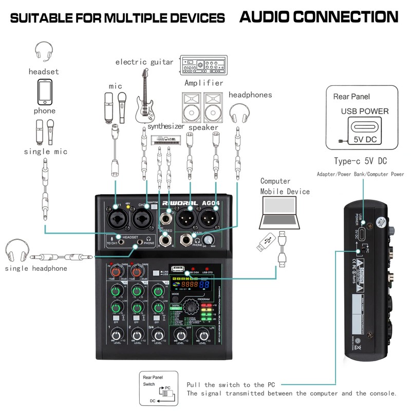 4 Channel Audio Mixer With Effects 88 Dsp Mixer Mixing