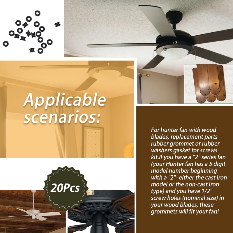 20PCS Antique/Vintage/Discontinued rubber grommets Replacement/Rubber Grommets fits for Hunter Ceiling