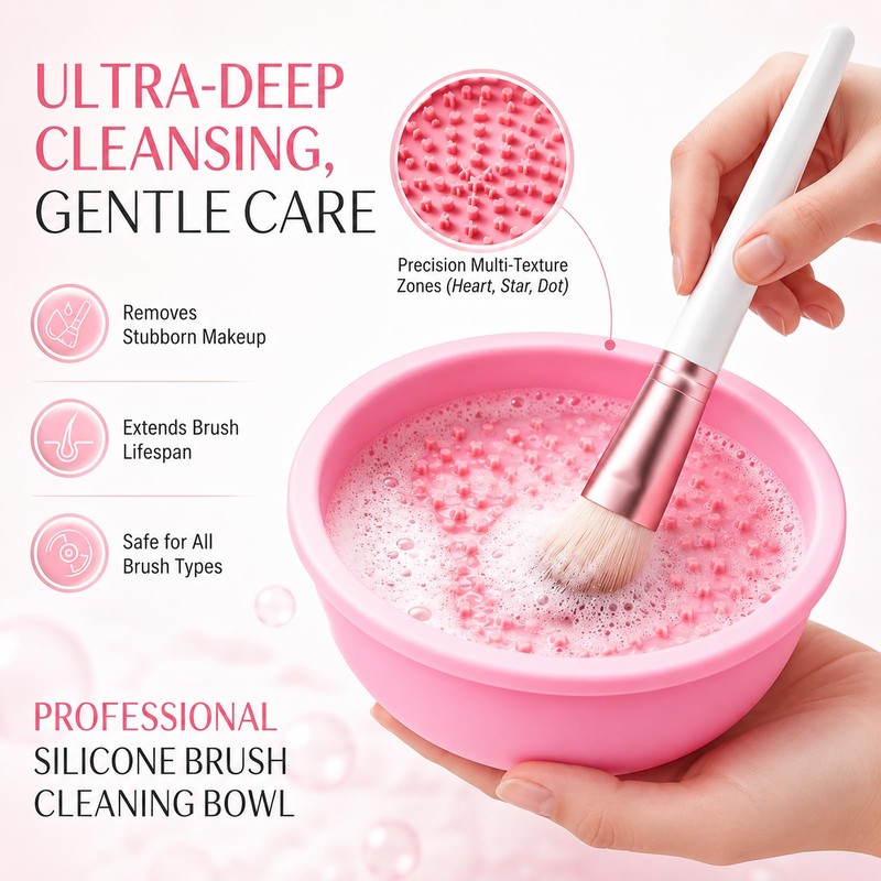 Makeup Brush Cleaner Solution + Brush Cleaning Bowl, 2 Piece