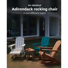 Serique Folding Adirondack Rocking Chair,4-in-1 Multifunctional Patio Chair with Retractable Ottoman, Outdoor Chair Wood Texture, Lawn Chair for Porch, Backyard, Pool(Black)