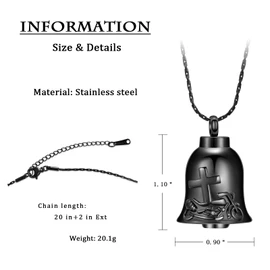 constantlife Bell Urn Necklace for Ashes Cross Motorcycle Memorial Pendant Cremation Jewelry Human Pet Ash Holder Keepsake Gift for Men Women (Black)