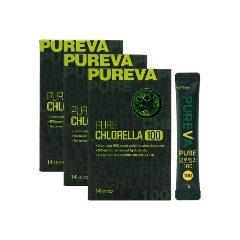 퓨어 Pure Chlorella 100 1000mgX14 sachetsX3 / 퓨어 클로렐라 100