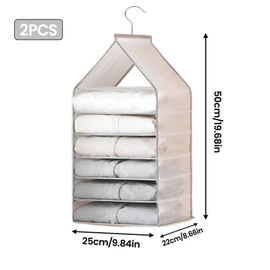 Minnhua 2PCS Hanging Wardrobe Storage Organiser 6 Shelves Hanging Wardrobe Organiser Hanging Storage Shelves Foldable Hanging Closet Organizer Clothes Organizer Space Saving for Clothing