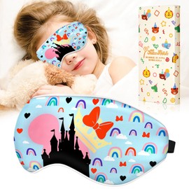 Miss Adola Kids Sleep Mask - Silk Eye Mask for Kids Cute Cartoon Cool Kawaii Soft Smooth Lightweight Boys Girls Teens Sleeping Mask with Adjustable Straps, Castle