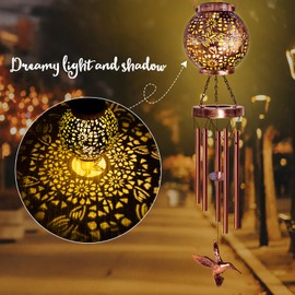 Wind Chimes for Outside 38" Solar Wind Chimes Outdoor Hummingbird Gifts for Mom Hanging Solar Lantern, Garden Decor for Patio Yard, Christmas Windchimes Outdoors Gifts for Women Grandma