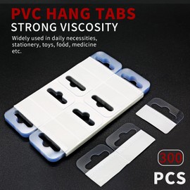 Jiozermi 300 Pack Slot Hole Adhesive Hang Tabs 1.8" x 1.6", Plastic Hang Tags, Clear Display Tabs for Store Retail Display