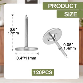 Lekgavd 120pcs Flat Head Thumb Tacks for Wall, Silver Heavy Duty Upholstery Push Pins, 0.4" x 0.6" Decorative Wall Pins Nails for Furniture, Office, DIY Crafts