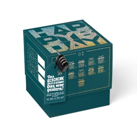 SURPRISA Happy Bday Gift Box Puzzle Box - Petrol with Glitter Foil - Creative Packaging for Birthday Gifts & Vouchers (Size 16 cm)