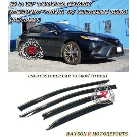 BaysonR Fits 18-24 Toyota Camry Window Rain Guard Visors w/ Stainless Steel Chrome Trim
