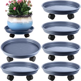 6 Packs Plant Caddy with Wheels 12" Plastic Rolling Plant Stands Heavy-Duty Plant Dolly with Casters Indoor and Outdoor Plant Roller Base Large Heavy Plant Pot Saucers with Wheels Plant Mover, Grey