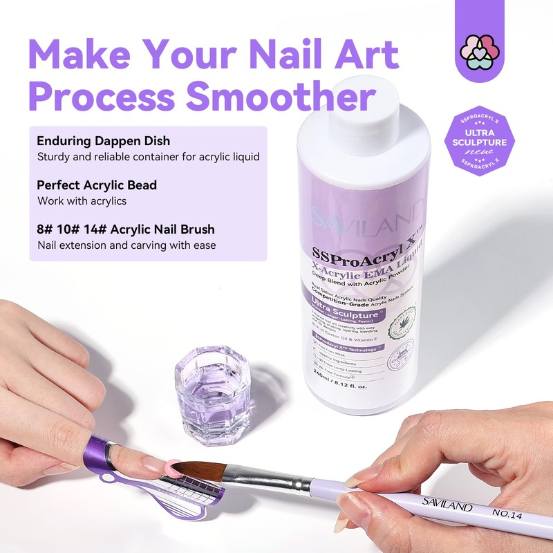 SAVILAND EMA Monomer Acrylic Nail Liquid: 8 oz Liquid Monomer