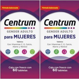 Pack 2 Multivitamínicos De 60 Tabletas Sin sabor para Mujer Centrum
