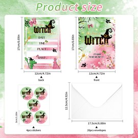 Witch Birthday Invitations Card, 20 Pcs Witchy Party Decorations, Pink Green Party Supplies for Girls Teens Adults, Let's have a Good Time Invitations