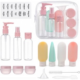 Janety Kit de Viaje para Artículos de Aseo, 15 Piezas de Botellas Recargables Antifugas con Bolsa Transparente para Shampoo y Cosméticos