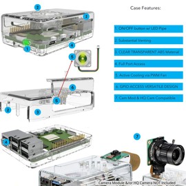 Vilros GLOWCOOL Case for Raspberry Pi 5 a PWM Fan Cooled Case with Build in RGB LED's (Smoke)