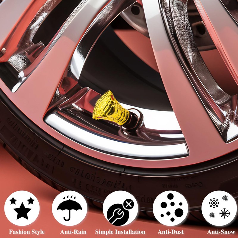 MEAJOO 4PCS Cobra Style Tire Valve Stem Caps, Snakehead Shape,