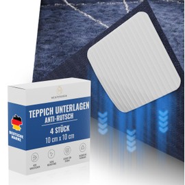 MEISTERWERK Antirutschunterlage für Teppiche – Rückstandslos entfernbar | Waschbare, rutschfeste Pads für sicheren Halt | Wiederverwendbar, 4er-Set Teppichhalt