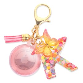 QfungYe Waterproof Airtag Holder Pink Initial Letter Charm, Airtag Keychain With For Girls And Women