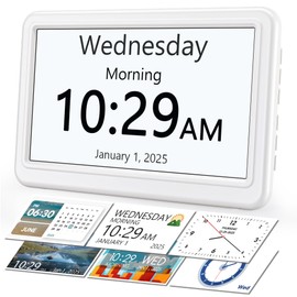 ROCAM Alarm Clocks for Bedroom, 7" Display Dementia Clocks for Seniors, 12 Themes 20 Custom Alarms & 18 Ringtones, Auto-Dimmer, Bedside Clock with Days Dates and Time of Day