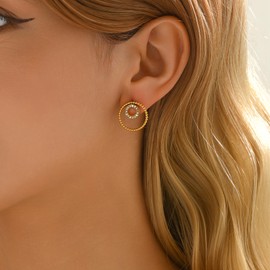 Mauzew Gold Earrings for Women 18K Gold Plated Twist Circle Butterfly Pearl Sunburst Stud Earrings Minimalist Cubic Zirconia Studs Hypoallergenic Non Tarnish Gold Jewelry Gifts