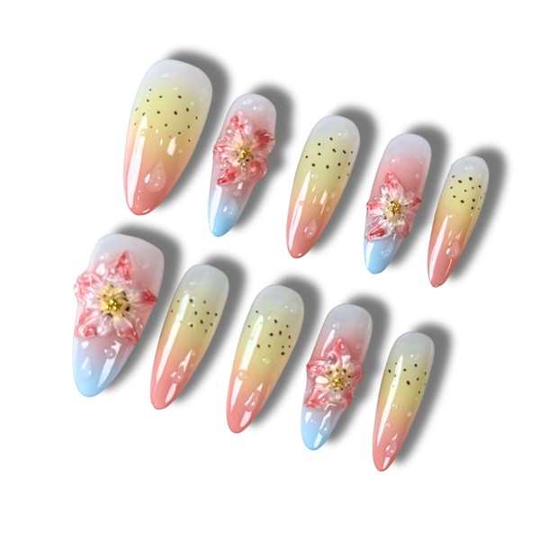 Yabonica Original Handmade Press On Nails Almond,10 Pcs Lasting Acrylic