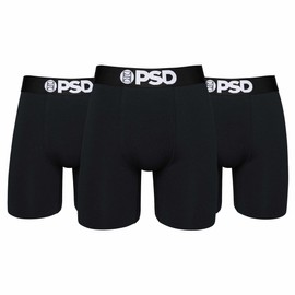 PSD Underwear Mens Boxer Briefs - Solid Black 3 Pack, 7 Inch Inseam, Moisture-Wicking, 4-Way Stretch, Boxer Briefs for Men Pack
