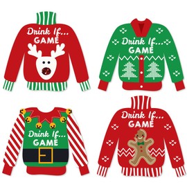 Big Dot of Happiness Drink If Game - Ugly Sweater - Christmas and Holiday Party Game - 24 Count